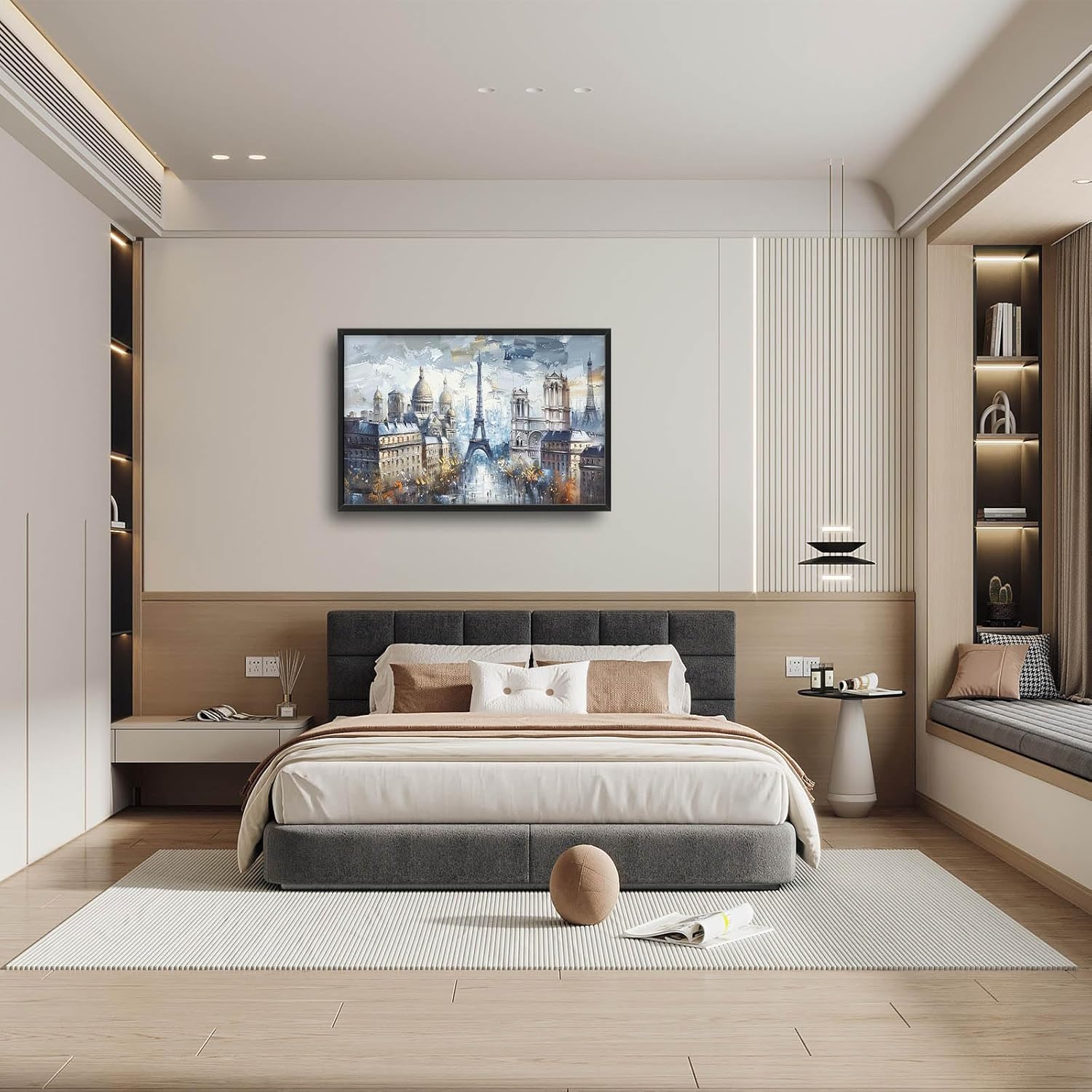 Eiffel Tower Large Wall Art Paris Cityscape Pictures Wall Decor French Landscape Canvas Landmark Print Painting Modern Artwork Home Decoration for Living Room Bathroom Bedroom Office Framed 36"x24"