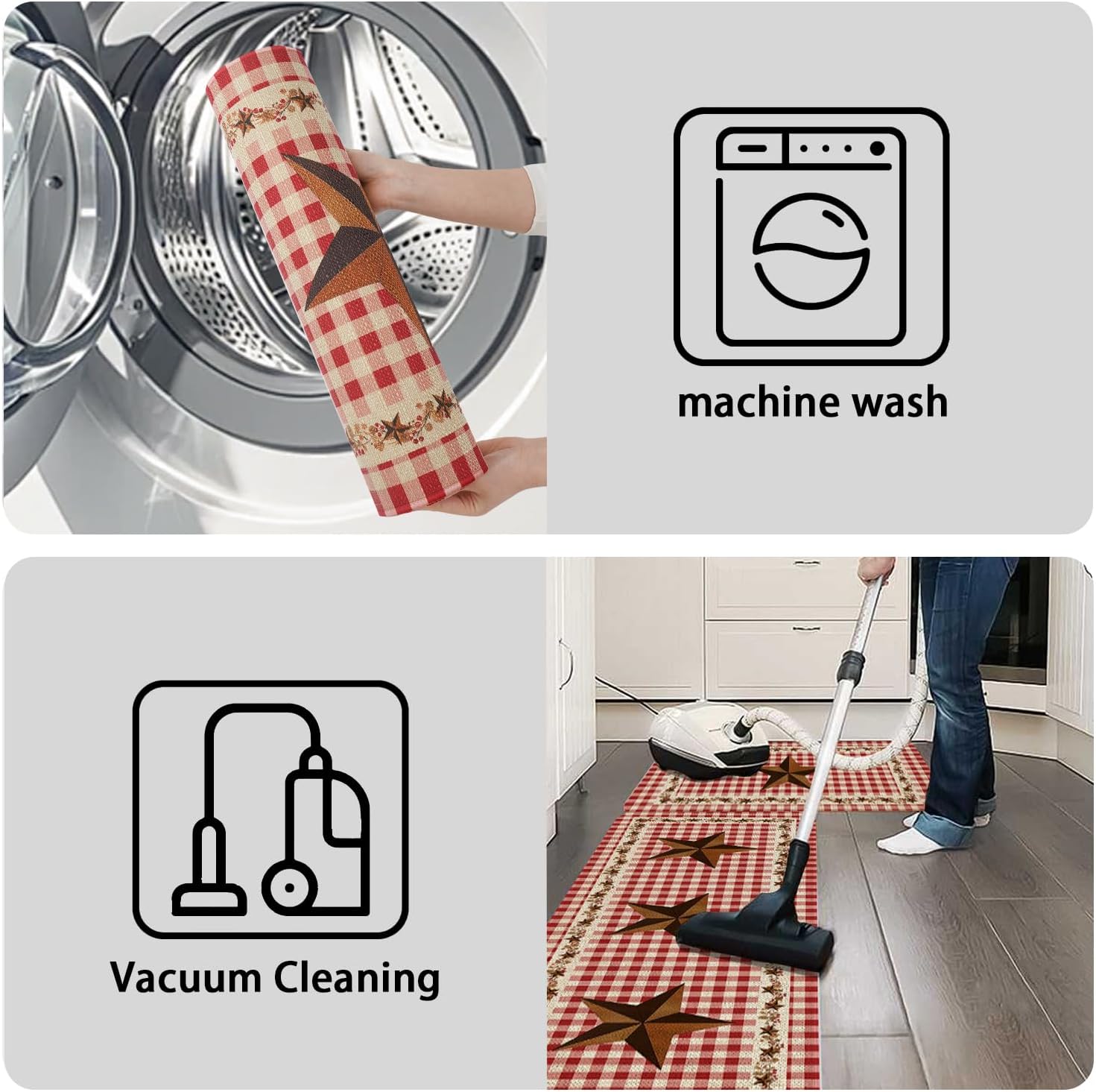 Farmhouse Kitchen Rugs Sets of 2 Non Slip Washable Kitchen Mats for Floor Absorbent Rug for Kitchen Western Country Rustic Kitchen Decor 17"x47"+17"x29"