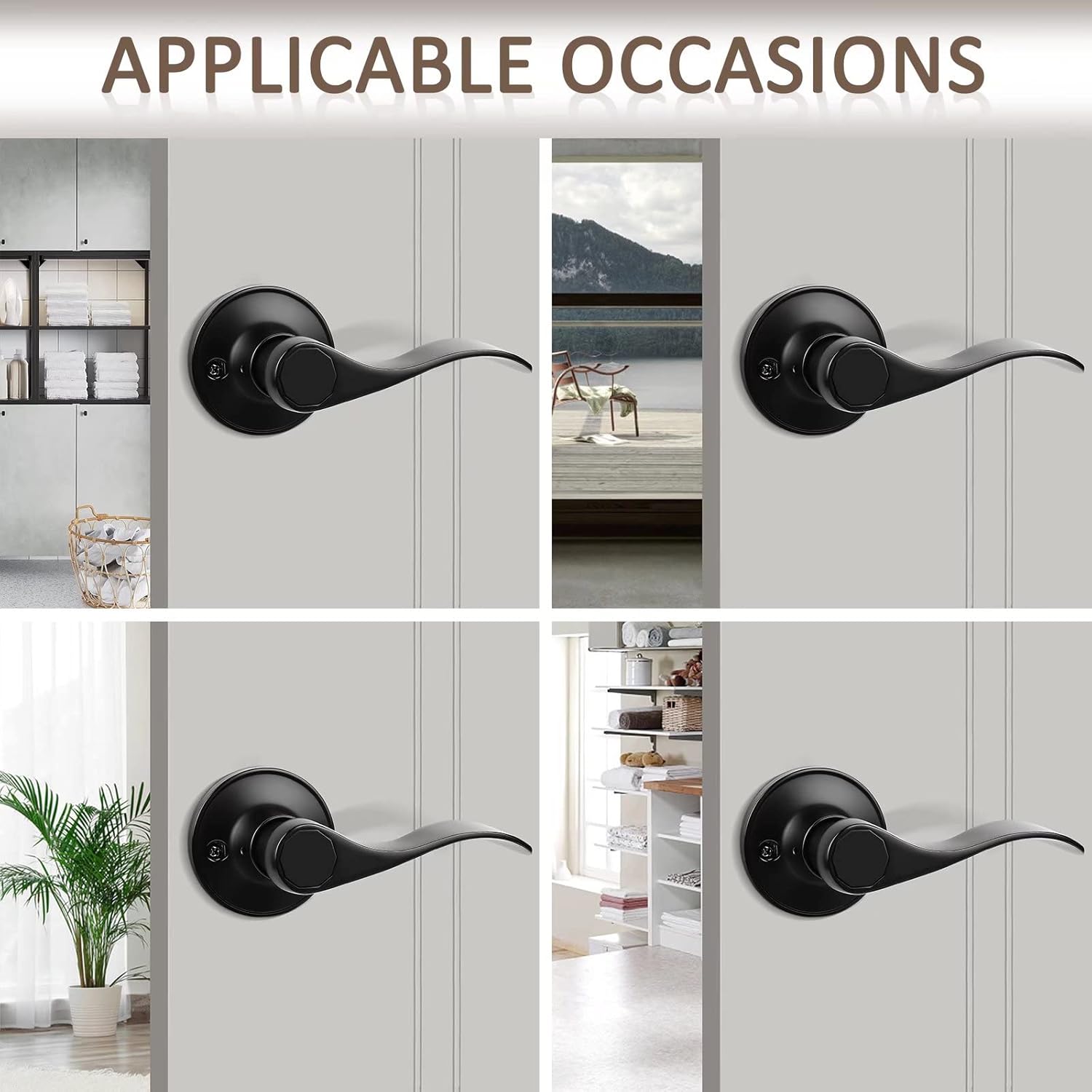 Probrico(3 Pack Dummy Door Lever, Wave Door Handle Lever Right Hand - Dummy for Laundry Room, Hallway, Closet,Single Side Lever,Non-Turning Pull Black,Easy Installation Pull Only Lever Set