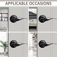 Vista 6 de Probrico 2 Pack Dummy Door Lever - Wave Handle Right Hand, Non-Turning Pull Black, Easy Installation Pull Only Lever Set for Laundry Room, Hallway