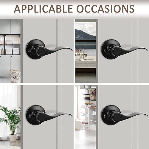 Miniatura 6 de Probrico 12061BK - Manija de puerta, juego de cerradura para puerta con llave de seguridad, manijas para entrada sin llave, acabado negro disponible