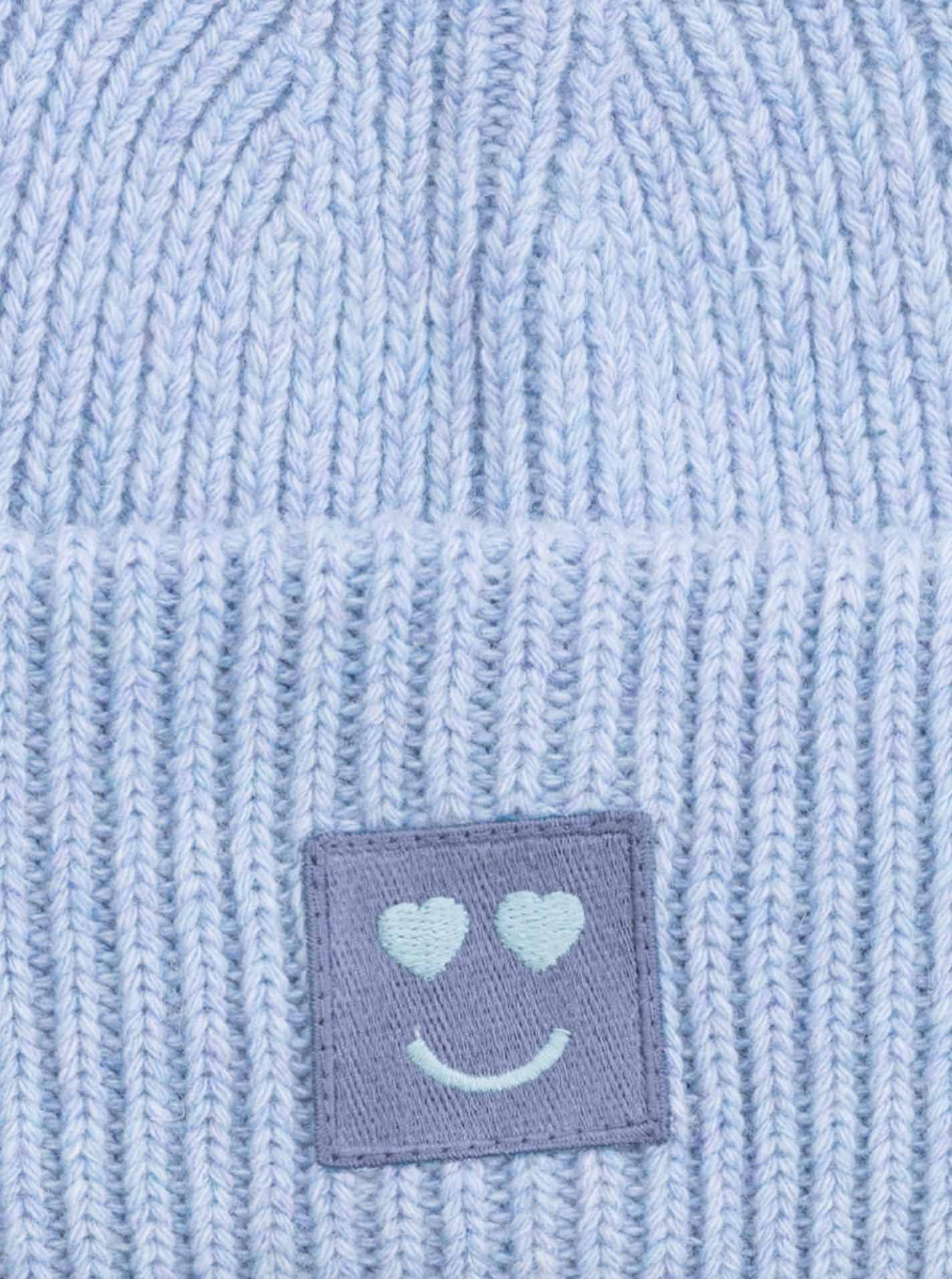 Zwillingsherz Slouch-Beanie-Mütze mit Wolle - Hochwertige Strickmütze mit Herz Smileys Patch für Damen Mädchen Jungen – Hat - Grobstrick - One Size - warm und weich für Frühling Herbst und Winter