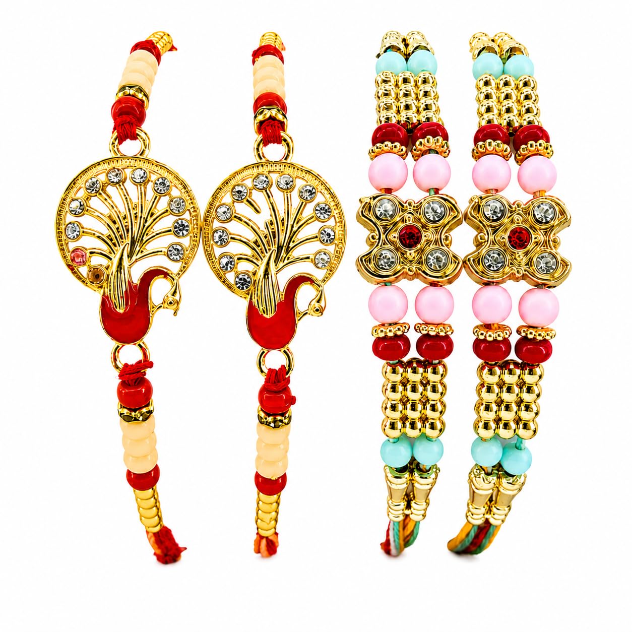 Designer Rakhi Set for Brother, Pack of 4 | Peacock & Beaded Traditional Combo for Bhai, Kids and Cousins | Raksha Bandhan Gift Hamper with Roli, Chandan, Chawal, Mishri & Greeting Card-image-33