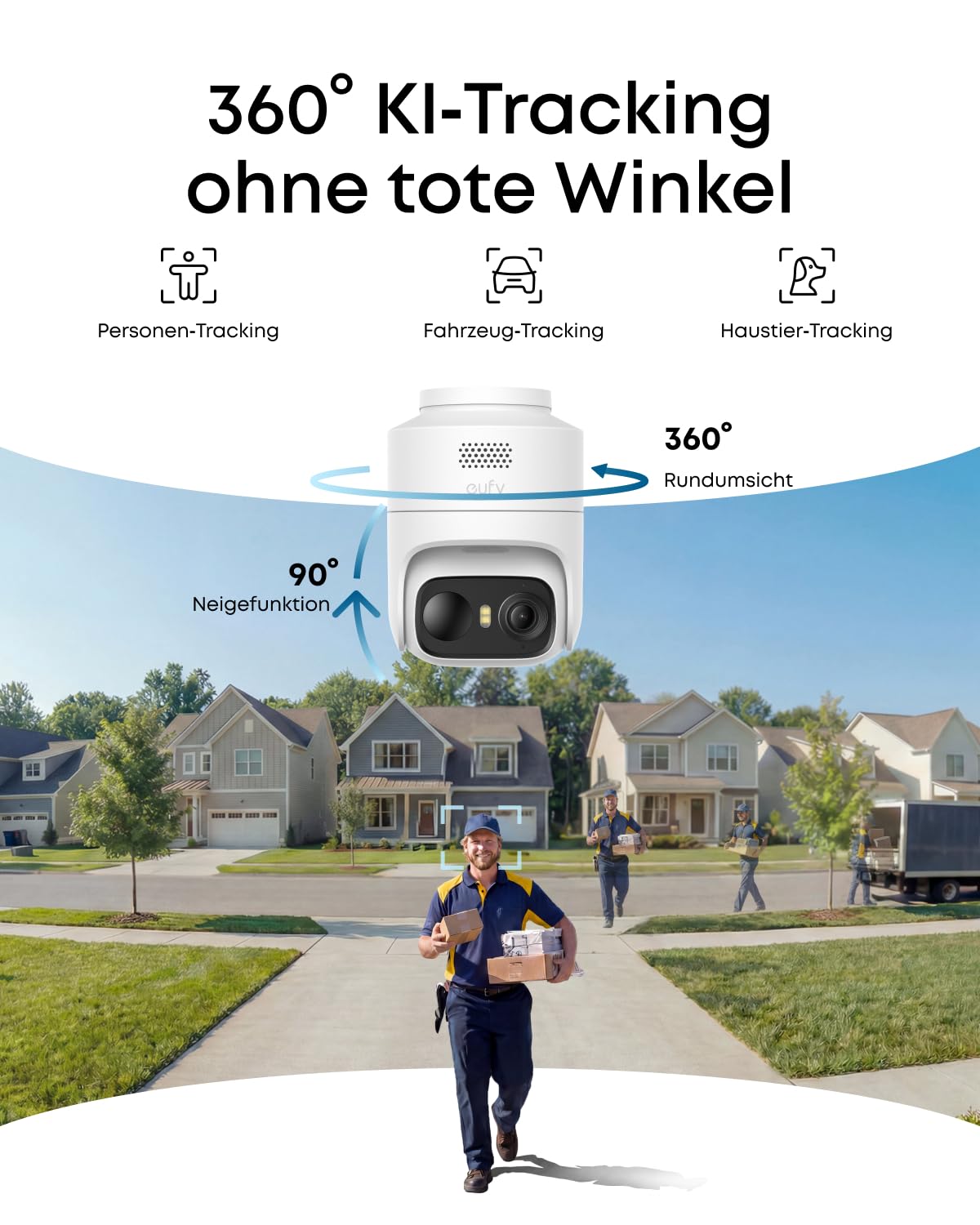 eufy Security eufyCam C37, kabellose 2K Outdoor-Überwachungskameras mit 360° KI-Tracking (Pan & Tilt), Solar, Gesichtserkennung, Farb-Nachtsicht, ohne ABO-Kosten
