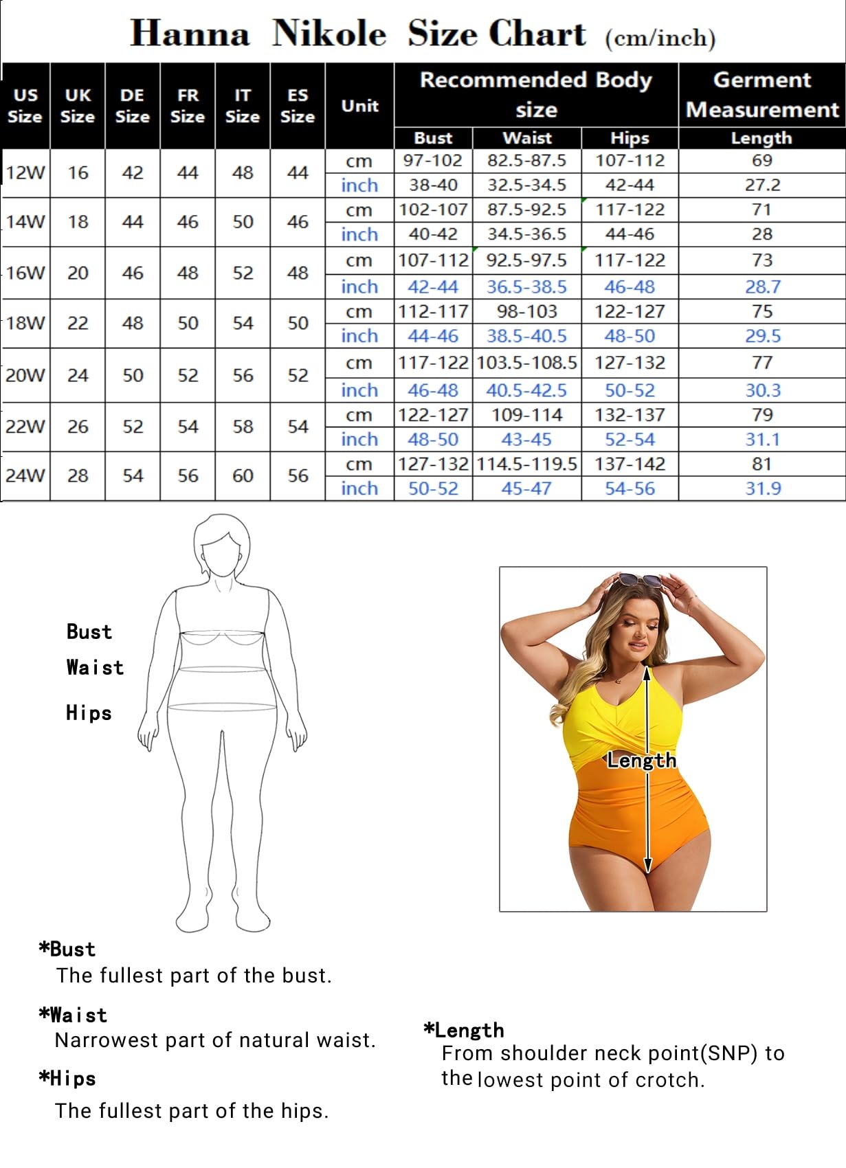 Hanna Nikole Badeanzug Damen Große Größen Bauchweg Einteiliger Strandmode V-Ausschnitt Monokini Badeanzüge für Frauen Bademode Swimsuit