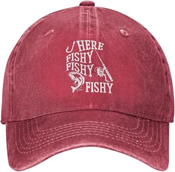 FAMLEE Funny Fishing Hat Here Fishy Fishy Cap Men Baseball Hats Cute Hat