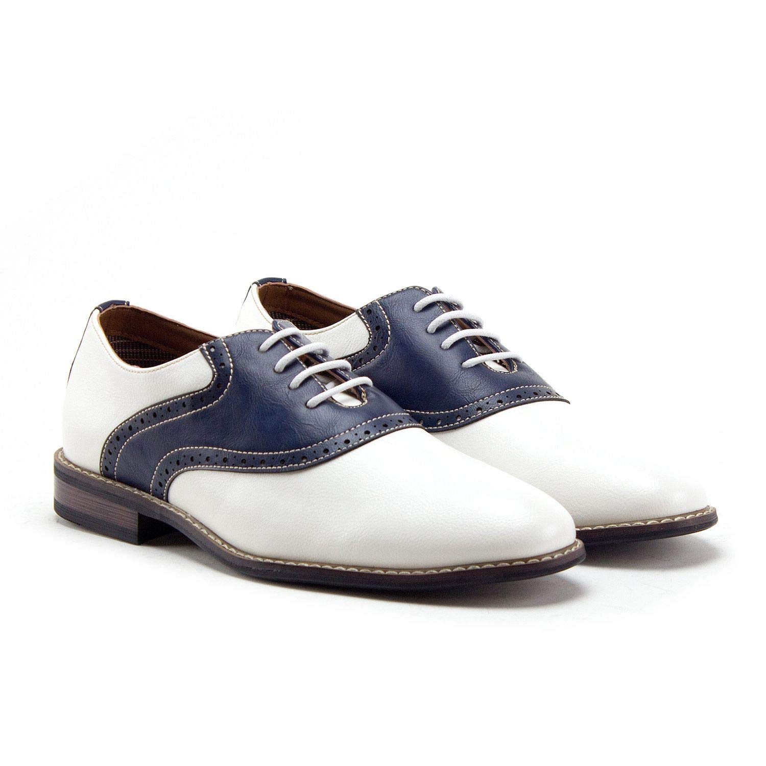 Jazam Mens Parker Classic Two Tone Round Toe Saddle Oxfords Dress Shoes