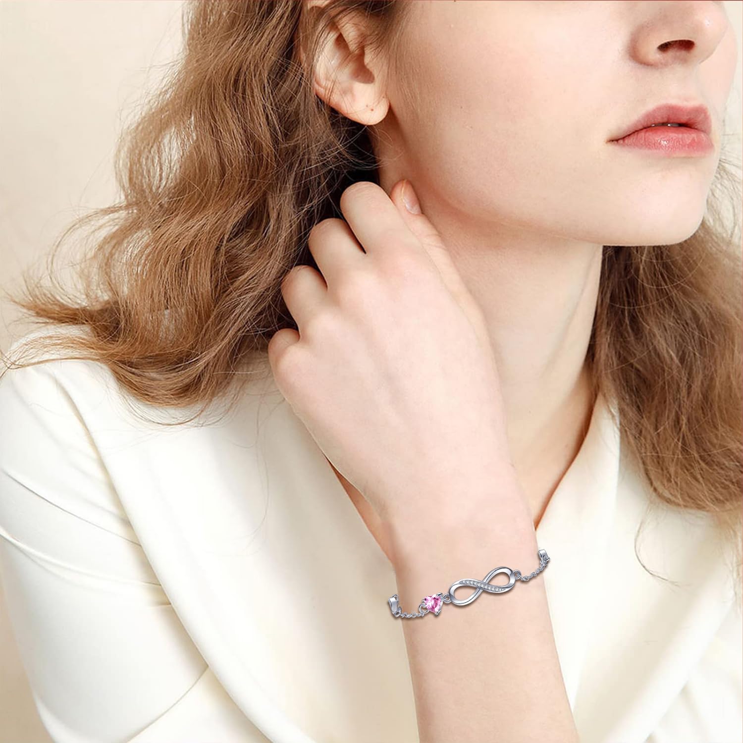 Tusuzik Bracciale Argento 925 Donna, Bracciale Infinito Donna Argento 925 con Cuore Zirconi Regolabile Bracciali Donna Gioielli Regalo per Mamma Amica Ragazza