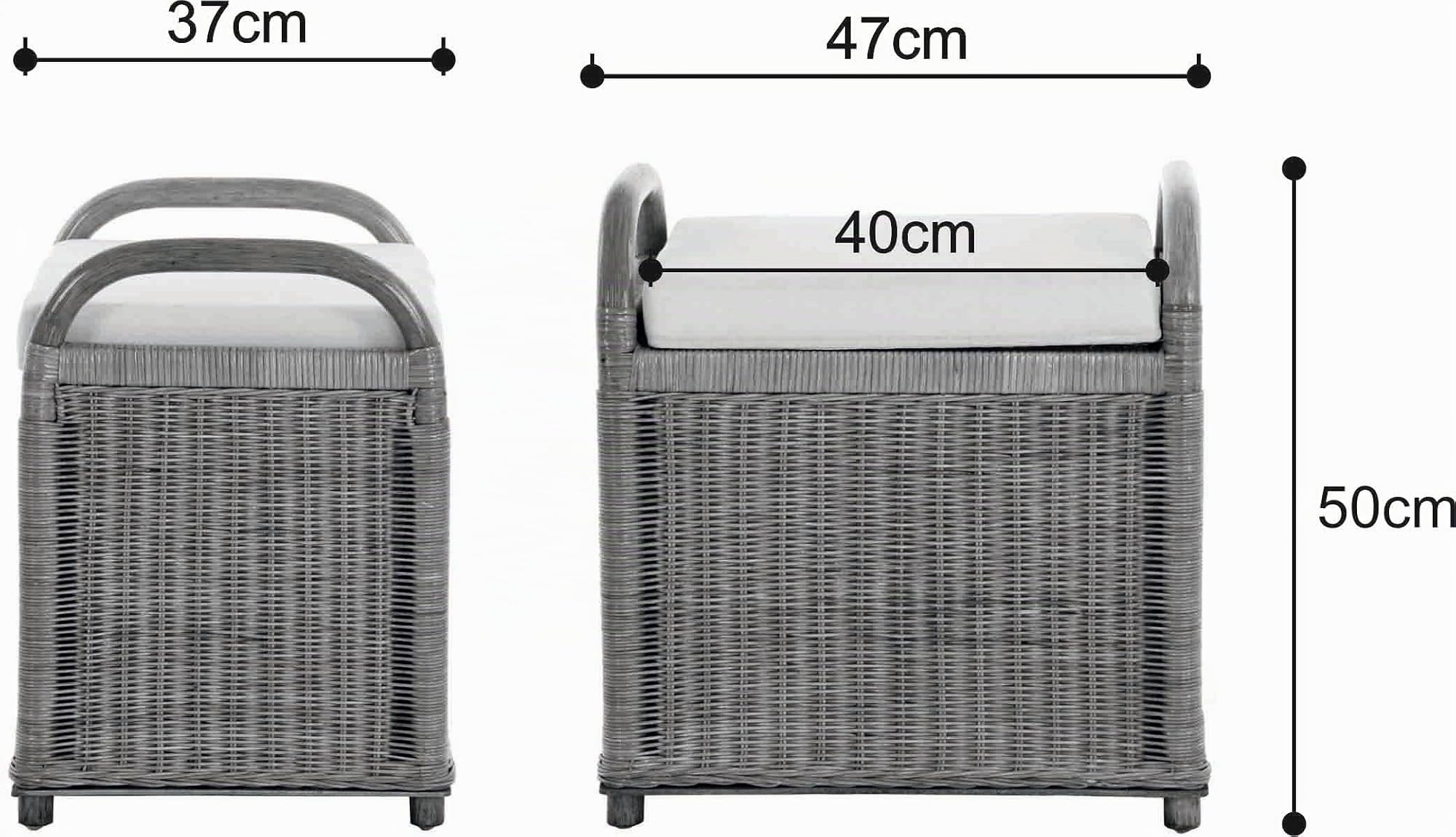 Rattan Sitzbank Sitzhocker mit Stauraum Rattanhocker mit Deckel Hocker (Weiß)