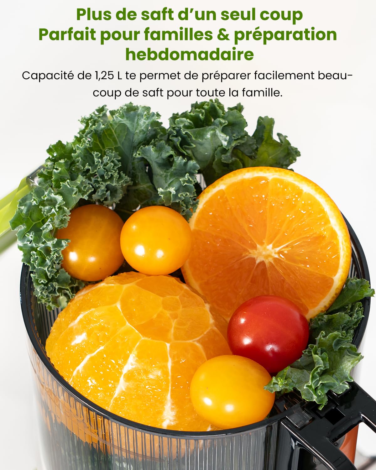 LINKChef Extracteur de Jus Vertical | Slow Juicer 200W | Goulot Large 115 mm pour Fruits & légume Entiers | Avec Livre de Recettes, Nettoyage Facile, Sans BPA, Vert