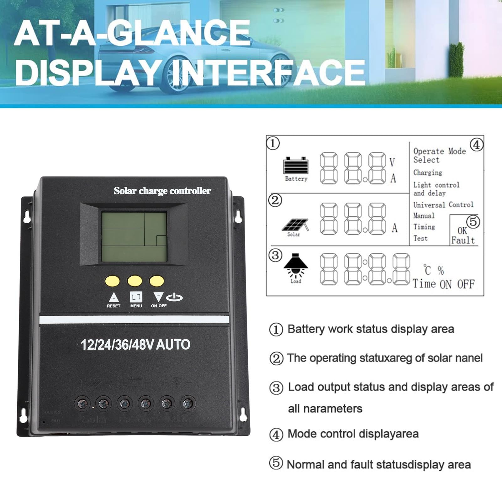Generic Kontroler ładowania Słonecznego 80A MPPT z Intuicyjnym Wyświetlaczem LCD dla Systemów 12V 24V 36V 48V i 2 Portami ładowania USB dla Kempingu RV
