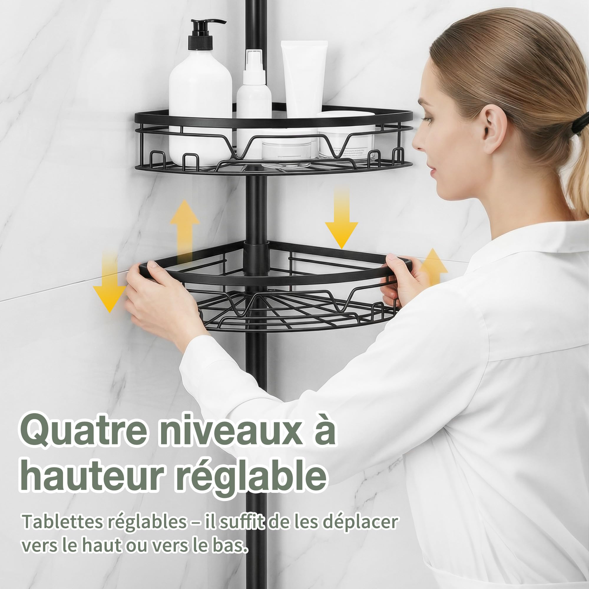 KEGII Etagere Douche Telescopique - 4 Paniers Etagere Douche + Serviette