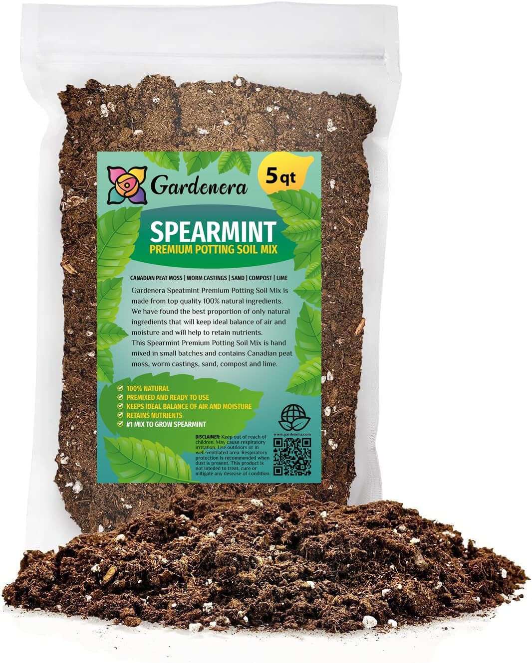 Premium Spearmint Plant Soil Mix by Gardenera - Stimulate Growth and Enhance Aroma with Nourishing Formula - 5 Quart
