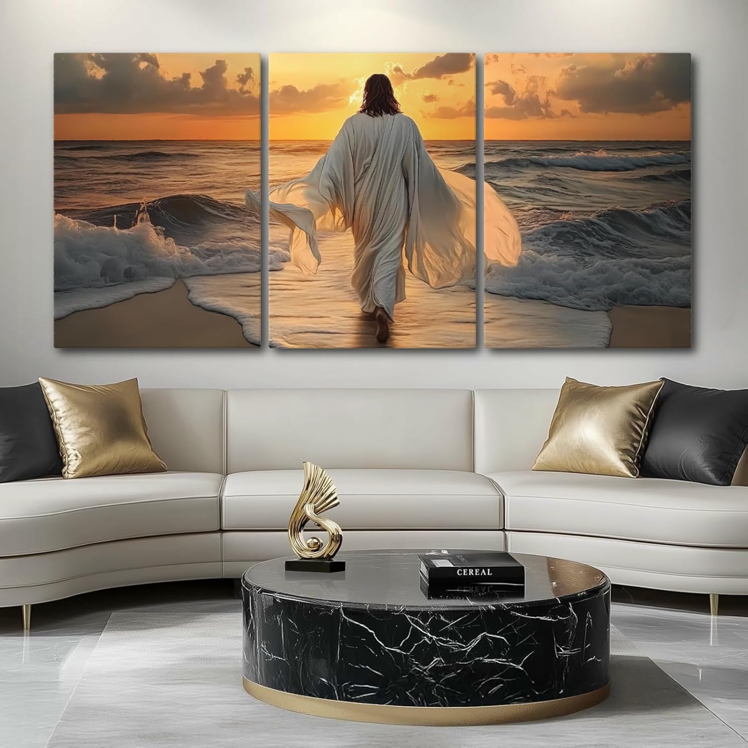 Wivsev Jesus Walking on Water Canvas Wall Art,Jesus Painting Wall Art,Christian Pictures Wall Decor,Religious Art Prints for Office,Church,Bedroom,Living Room,Home Decorations (16" x 24" x 3 pcs)