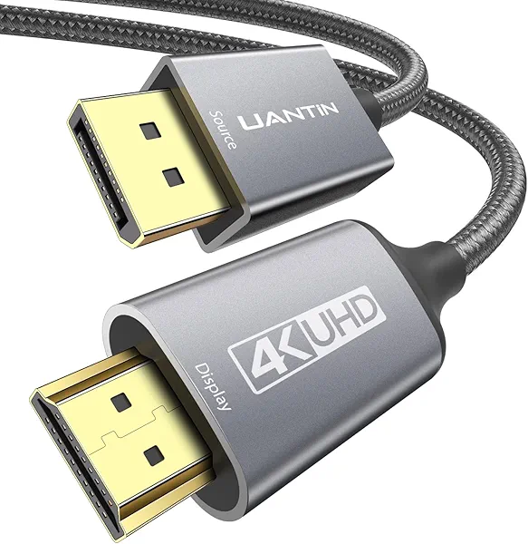 UANTIN 4K DisplayPort to HDMI Cable 6Ft, Uni-Directional Only, DP 1.2 (Source) to HDMI 1.4 (Display), 4K@30Hz, 2K@60Hz, Display Port Braided Cord for AMD, NVIDIA, Dell, Monitor