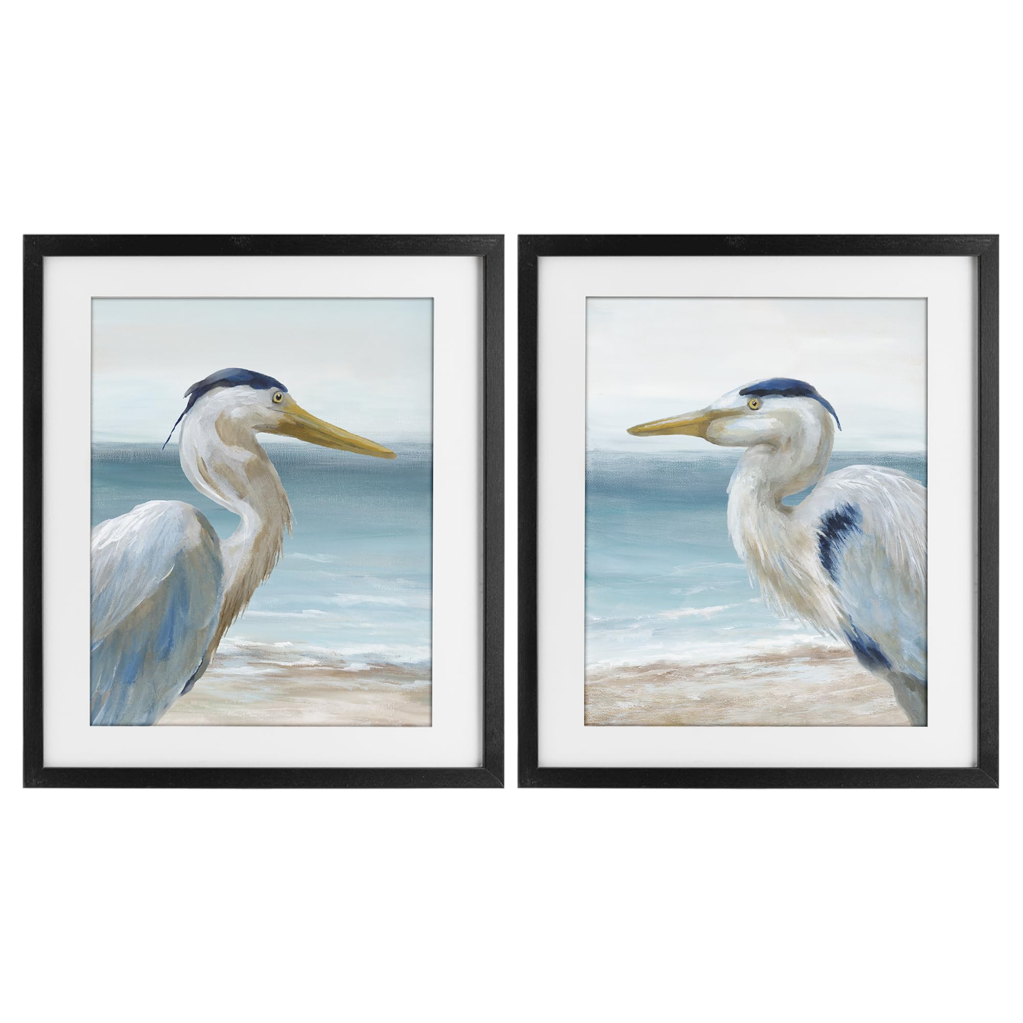 Stupell Industries Serene Coastal Herons Artwork 'Tranquil Gaze Herons', 2Pc Framed Print Under Glass Set, Black, 17 X 21 Inches, Easy To Hang And Sturdy, Made In Usa, By Nan
