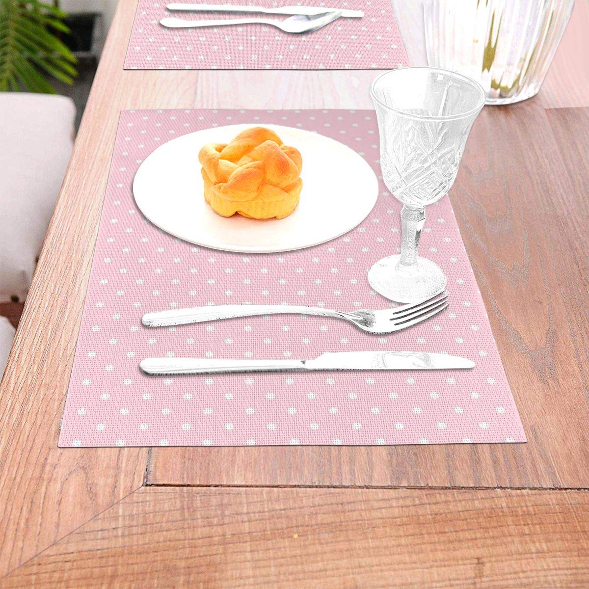 not Mini White Polka Dots On Soft Pastel Pink Woven Placemat6 Piece Set of Placemats Pc Party Kitchen Dining Room Home Table Food Dinnerware Tableware Dishware Dishes Mat