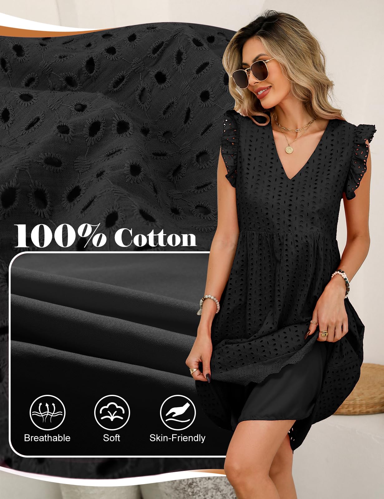 UMIPUBO Letnie sukienki damskie bawełna dekolt w serek midi sukienka bez rękawów z kieszeniami eleganckie boho sukienka plażowa na co dzień jednolite kolory letnie sukienki
