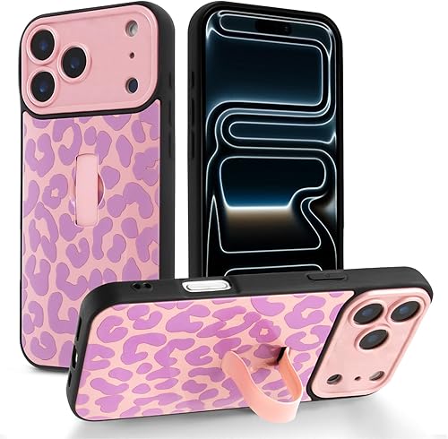 Cinysnt Cute Cheetah Print Phone Case with Hidden Loop Finger Strap Kickstand fo