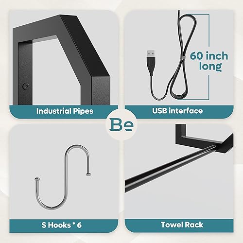 Miniatura 5 de Bestier Estantes flotantes LED para cocina, estantes industriales de 34 pulgadas con estantes de vidrio ajustables, estante montado en la pared con