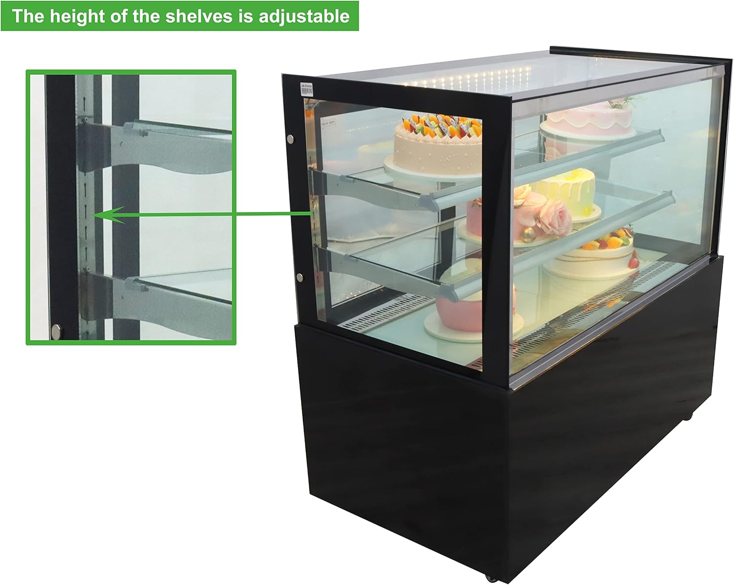 TECHTONGDA Display Refrigerators Cake Showcase Right Angle Cooling Display Case Commercial Bakery Cabinet with LED Light Floor Standing 220V Rear Door