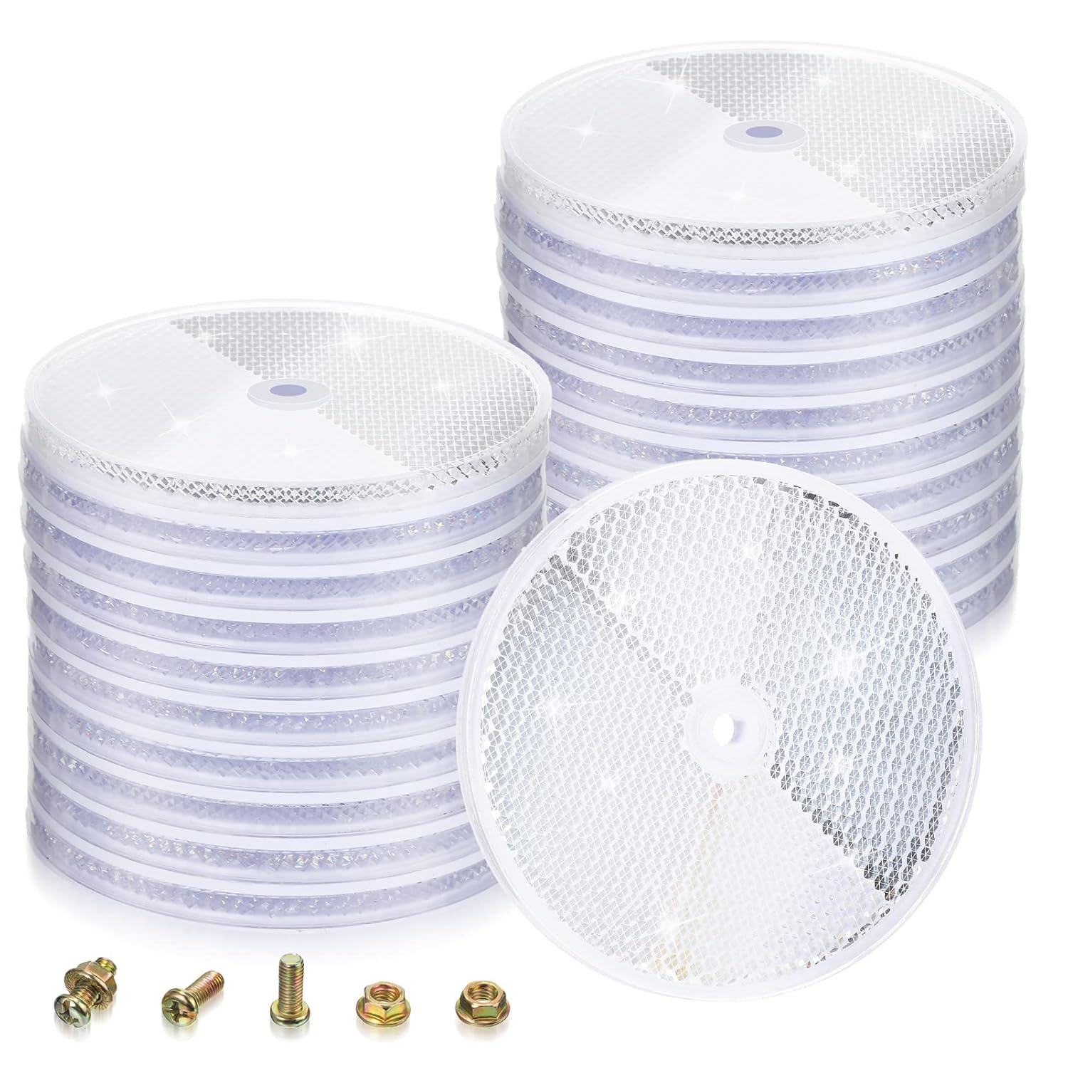 CHENGU 20-Pack 3-Inch Round White Safety Reflectors for Trailers, Fences, Gates, Posts & Mailboxes - Waterproof with Screws