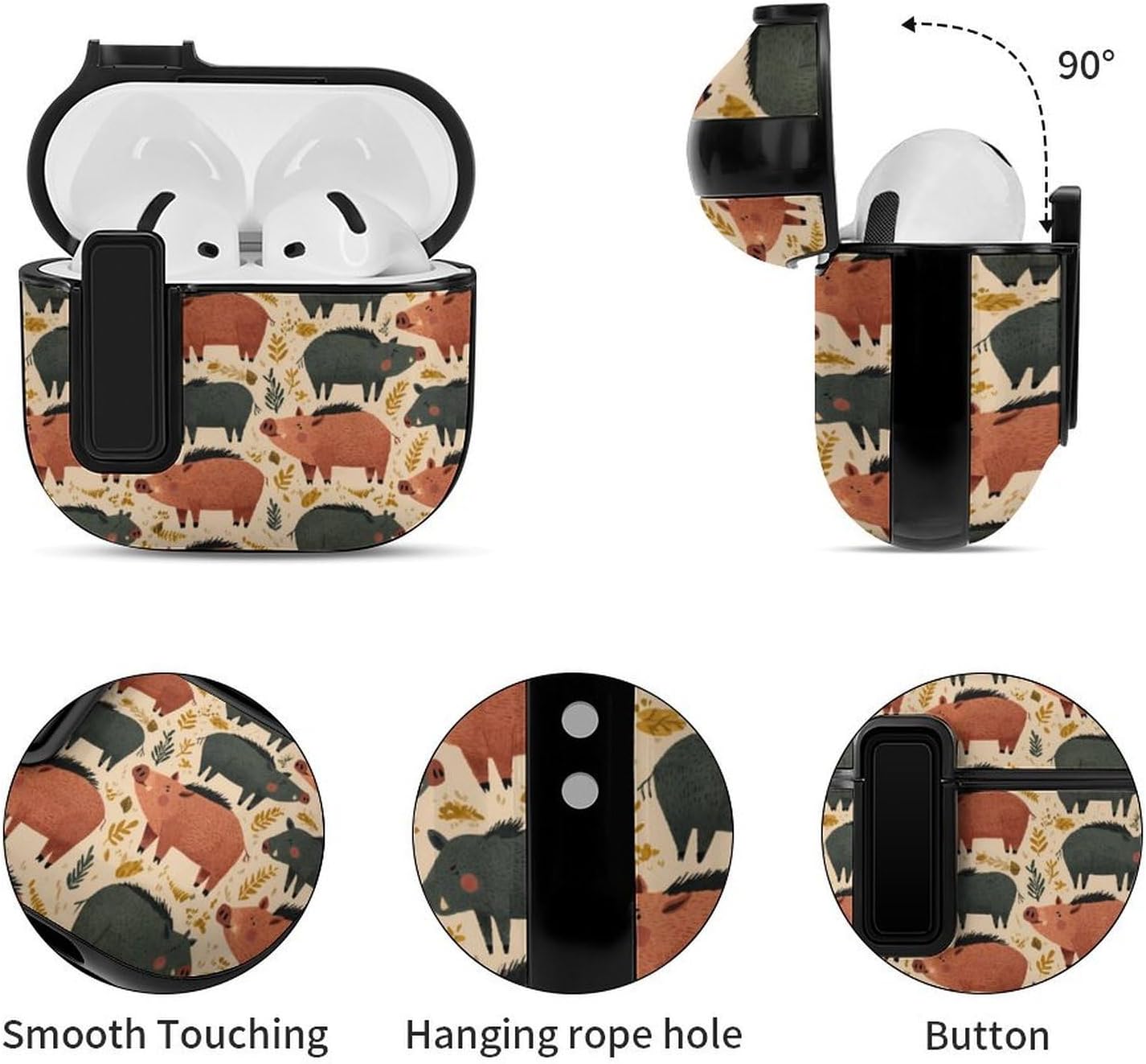 Colorful Wild Boars Pattern Novelty Protective Cover Compatible with AirPods 4th Case with Lock for Women Men image 5