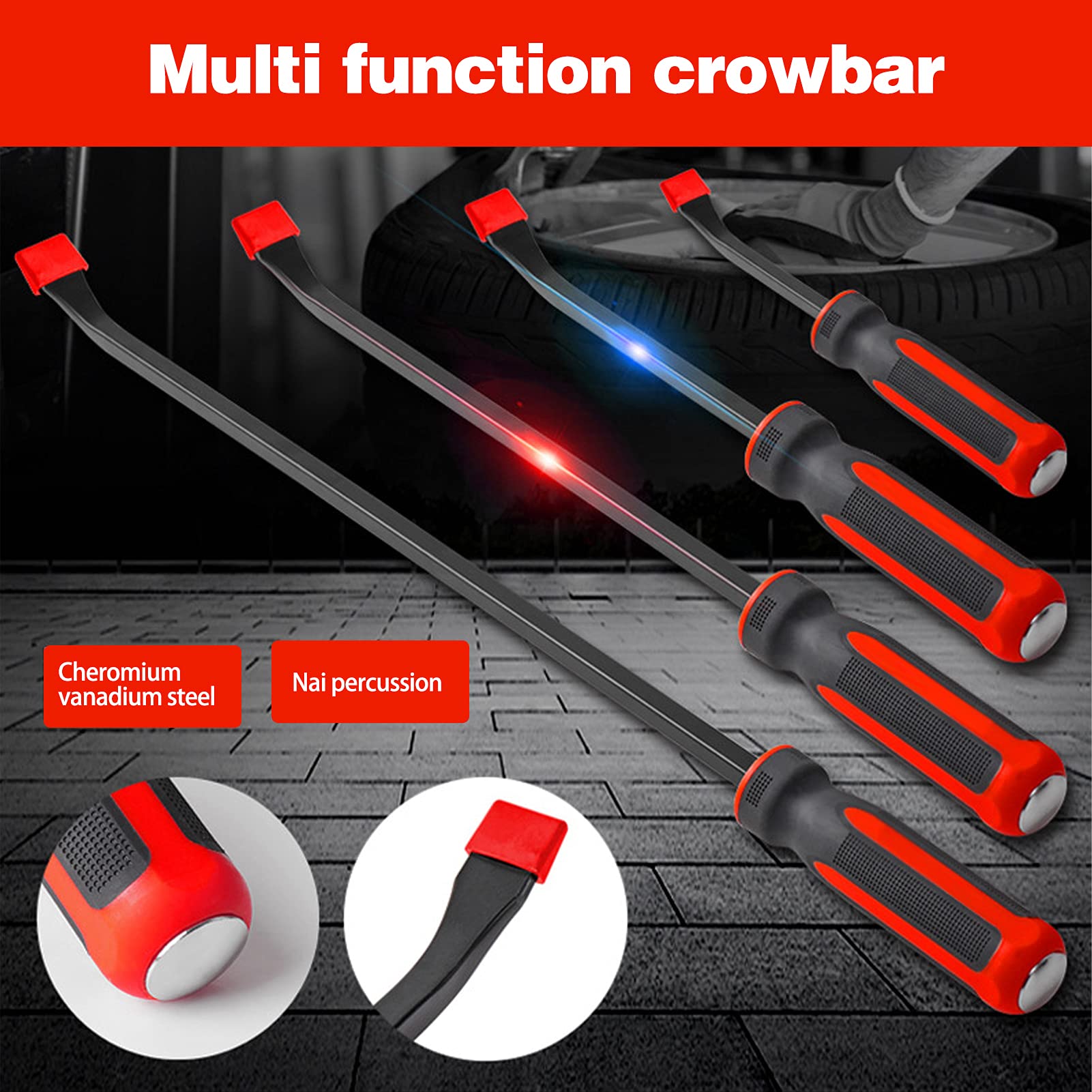 Multifunctional Pry Bar, Heavy Duty Vanadium Steel Crowbar Remove Chisel, Tire Disassemble Tool with Ergonomic Grip - Image 2