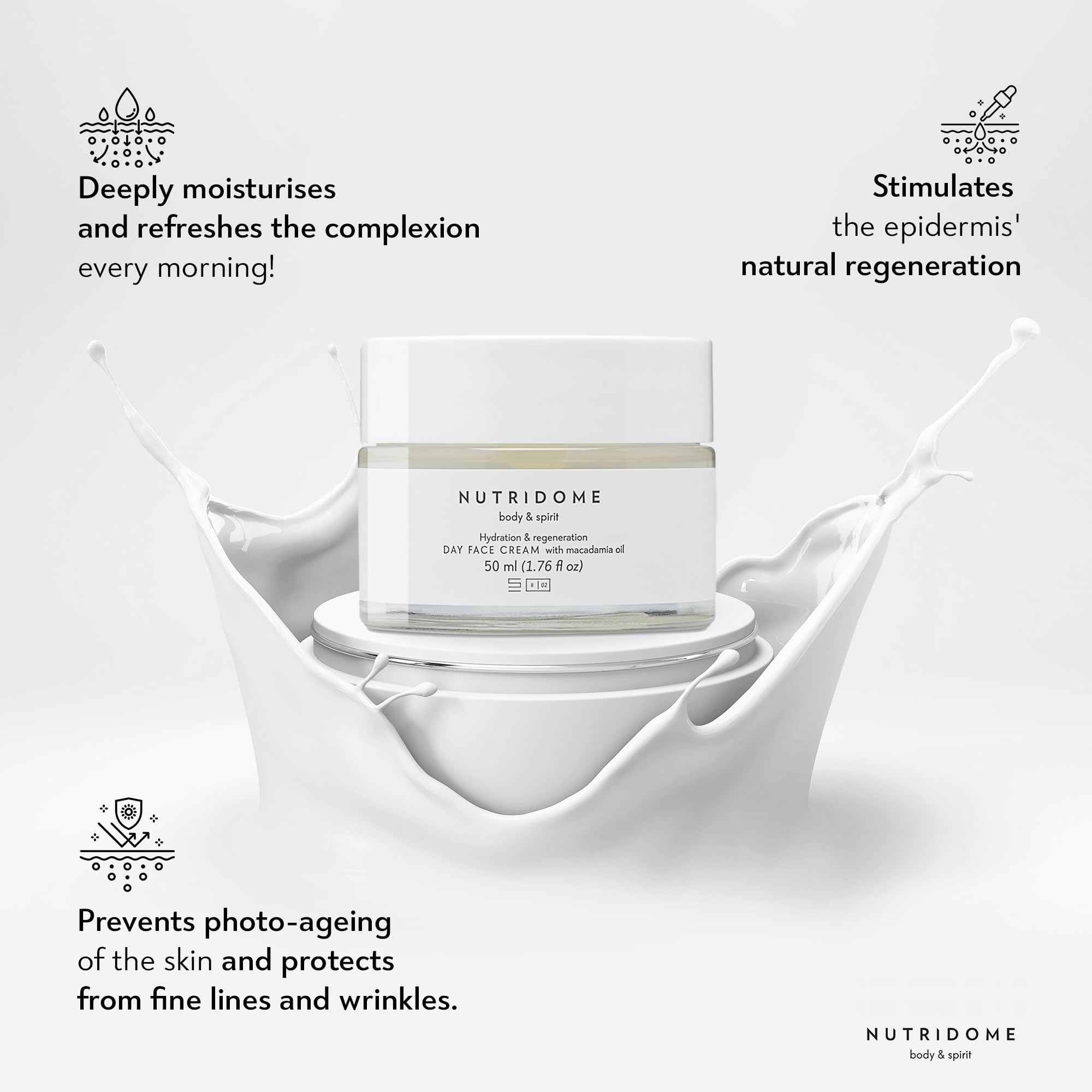Nutridome Face Cream 50 ml, Anti-wrinkle Cream with Macacamia and Argan oil, Goat's Milk, Aloe extract, Day Cream Moisturiser - Image 2