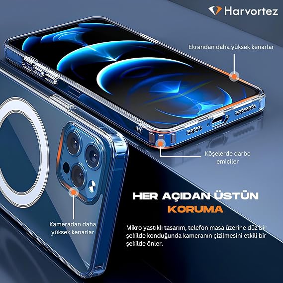 HARVORTEZ, iPhone 12 Mini, MagSafe Uyumlu Güçlü Manyetik Kılıf, PC Çevre Dostu Malzeme, Logo Görünür Kapak, TamUyumlu, Köşe Darbe Emicili Zarif Case (Şeffaf)