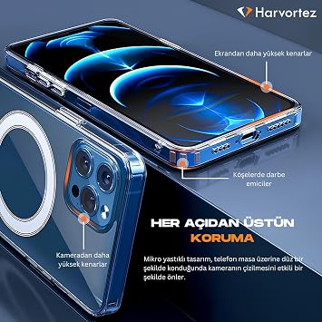 HARVORTEZ, iPhone 12 Mini, MagSafe Uyumlu Güçlü Manyetik Kılıf, PC Çevre Dostu Malzeme, Logo Görünür Kapak, TamUyumlu, Köşe Darbe Emicili Zarif Case (Şeffaf)