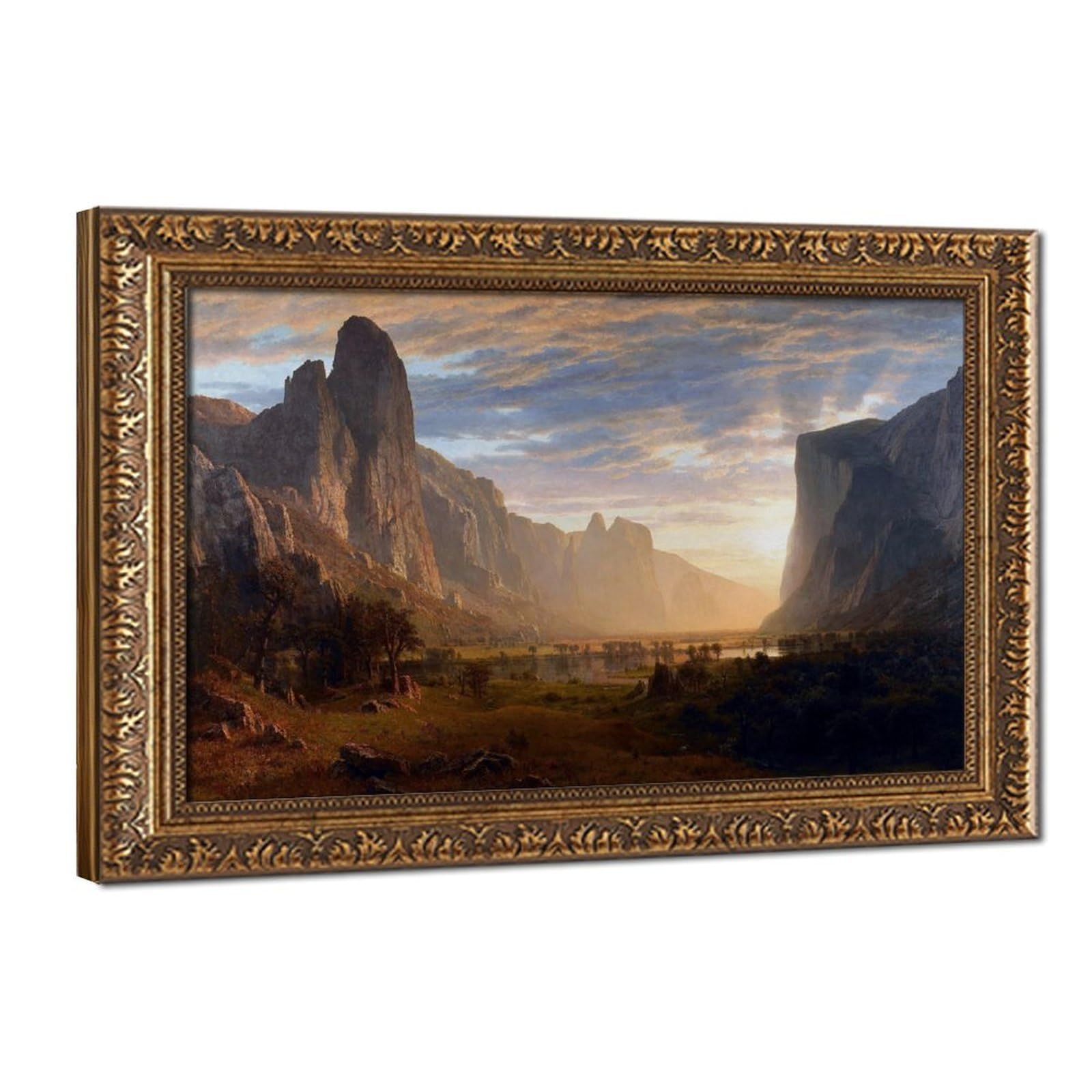 WCYB Looking Down Yosemite Valley by Albert Bierstadt Art Reproductio Prints Posters Canvas Deco Paintings Wall Art For Office Living Room Hangable Frame 2