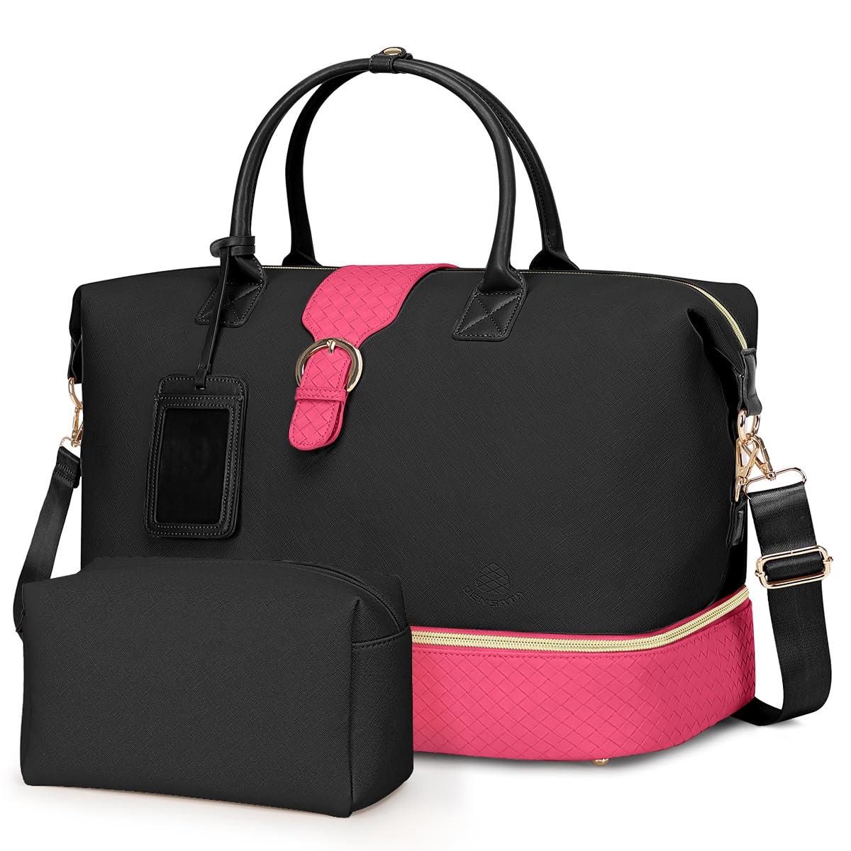 Leather Weekender Bags for Women, Travel Duffel Bag PU Overnight Bag Carry On Tote Bag with Shoe Compartment Wet Pocket