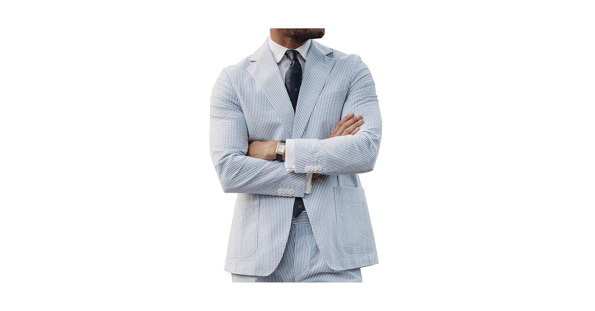 Men's Seersucker Blazer, Single Breasted, Two Buttons, Two