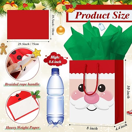 Miniatura 3 de Cholemy 16 bolsas de regalo de Navidad de grosor medio con papel de seda, bolsas de regalo de papel kraft de Navidad con asas para envolver regalos