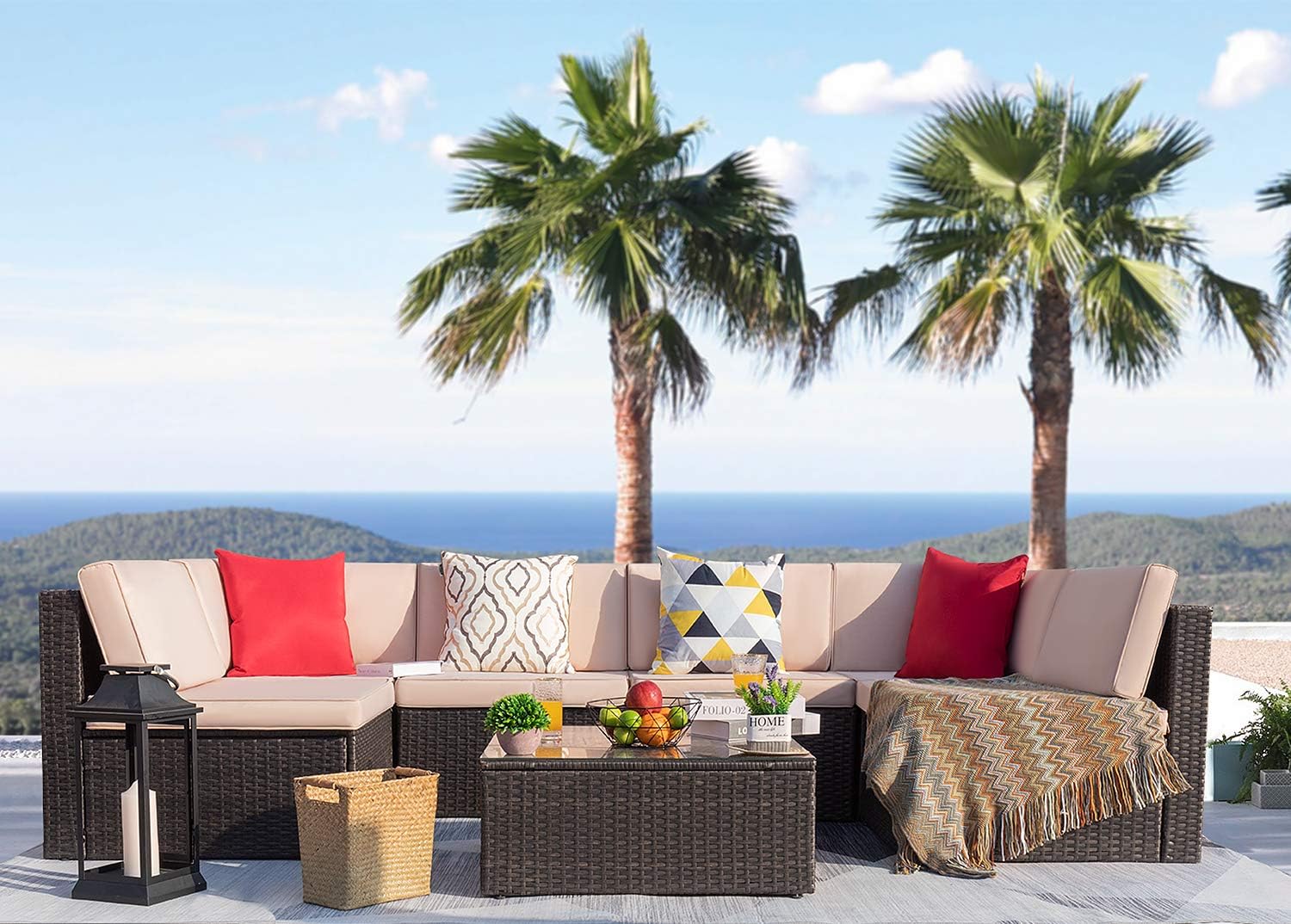 KaiMeng 7 Piece Lawn Garden Outdoor Patio Furniture Sets