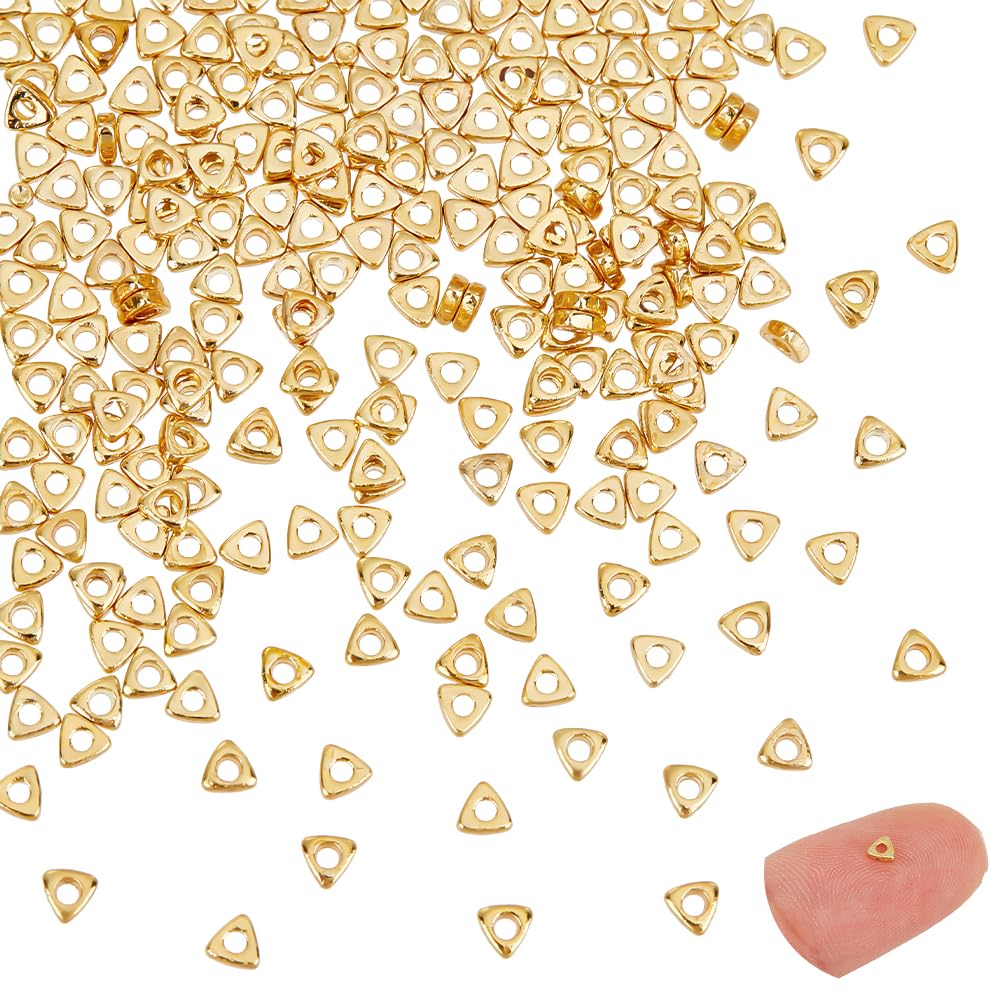UNICRAFTALE 200Pcs 3mm Triangle Spacer Beads Golden Brass Flat Triangle Heishi Beads Loose Smooth Beads Spacers Metal Beads for Bracelet Necklace Jewelry Making Hole 1mm