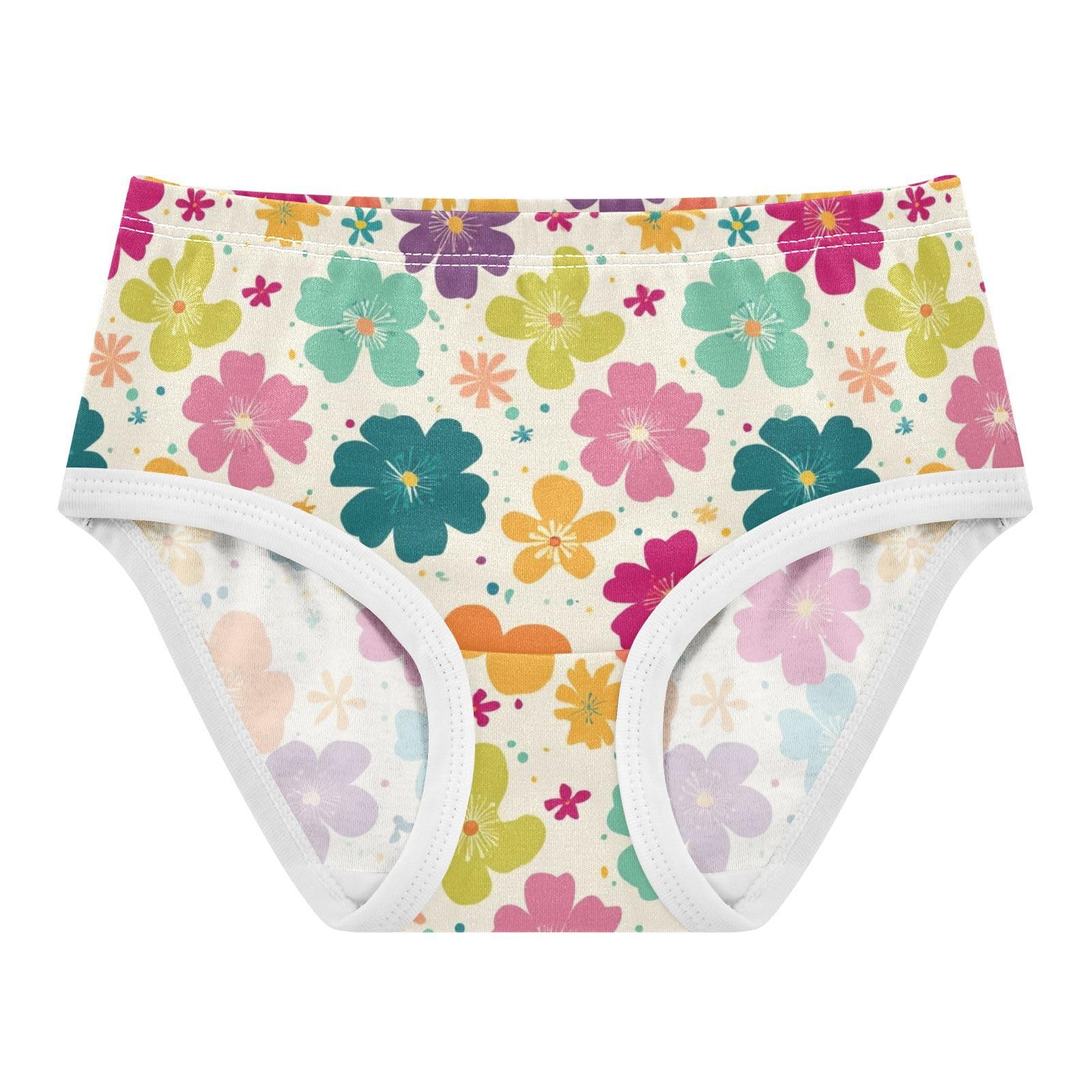 Wusikd Retro Colorful Flowers 2 Girls Underwear Cotton Girls Briefs Soft Toddler Underwear 2T