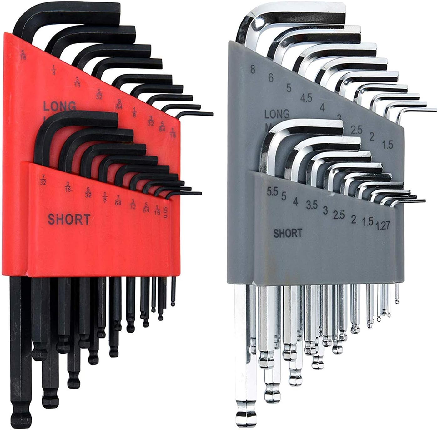 Set of 36 Allen Wrenches - Metric & SAE (mm & inch) - L Shaped Ball End - Solid Carbon Construction
