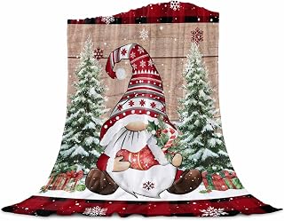 Christmas Blanket Gnome Snowflake Wood Grain Soft Cozy Throw Blanket Flannel Fleece Blankets for Bed Sofa Couch 50" x 60"