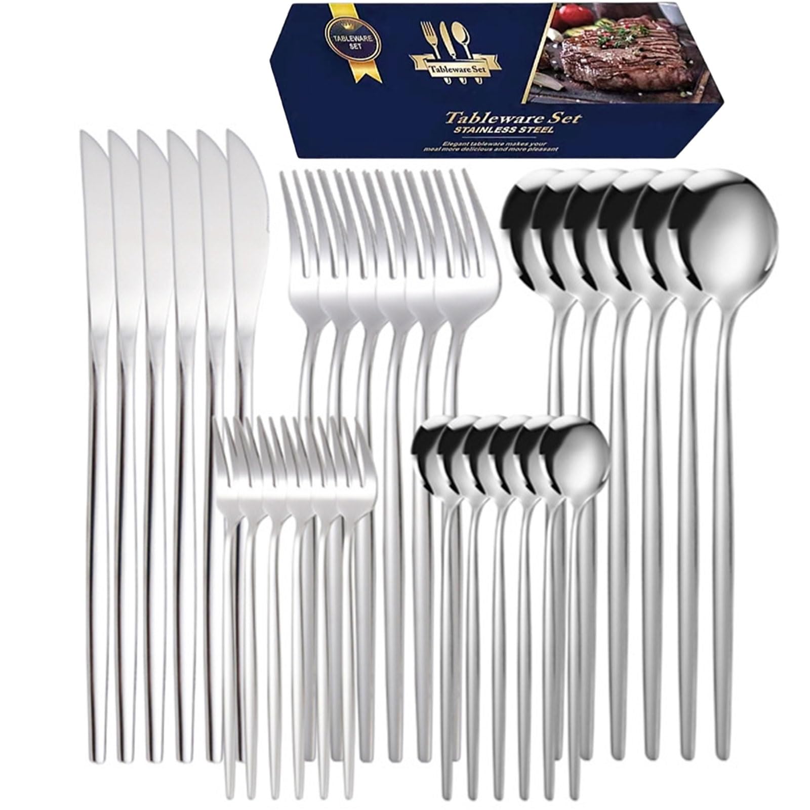 Spoons Forks And Knife Set Stainless Steel Kitchen Utensils For 6 Metal Modern Design Kitchen Dining And RV