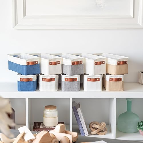 Vista 117 de OrganiHaus - Canastas de almacenamiento estrechas, 15 x 06 pulgadas, pequeñas, para estantes, armarios, baños, organizador de tela con asas, Beige