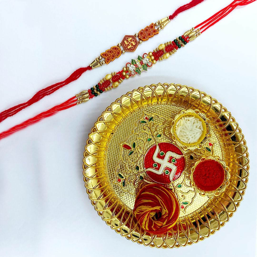 Dry Fruit Rakhi Gift Hamper | 200g Almonds, 200g Cashews with Designer Rakhi, Pooja Thali, Roli, Moli & Chawal | Raksha Bandhan Premium Gift Box for Brother, Bhaiya-Bhabhi & Family 1