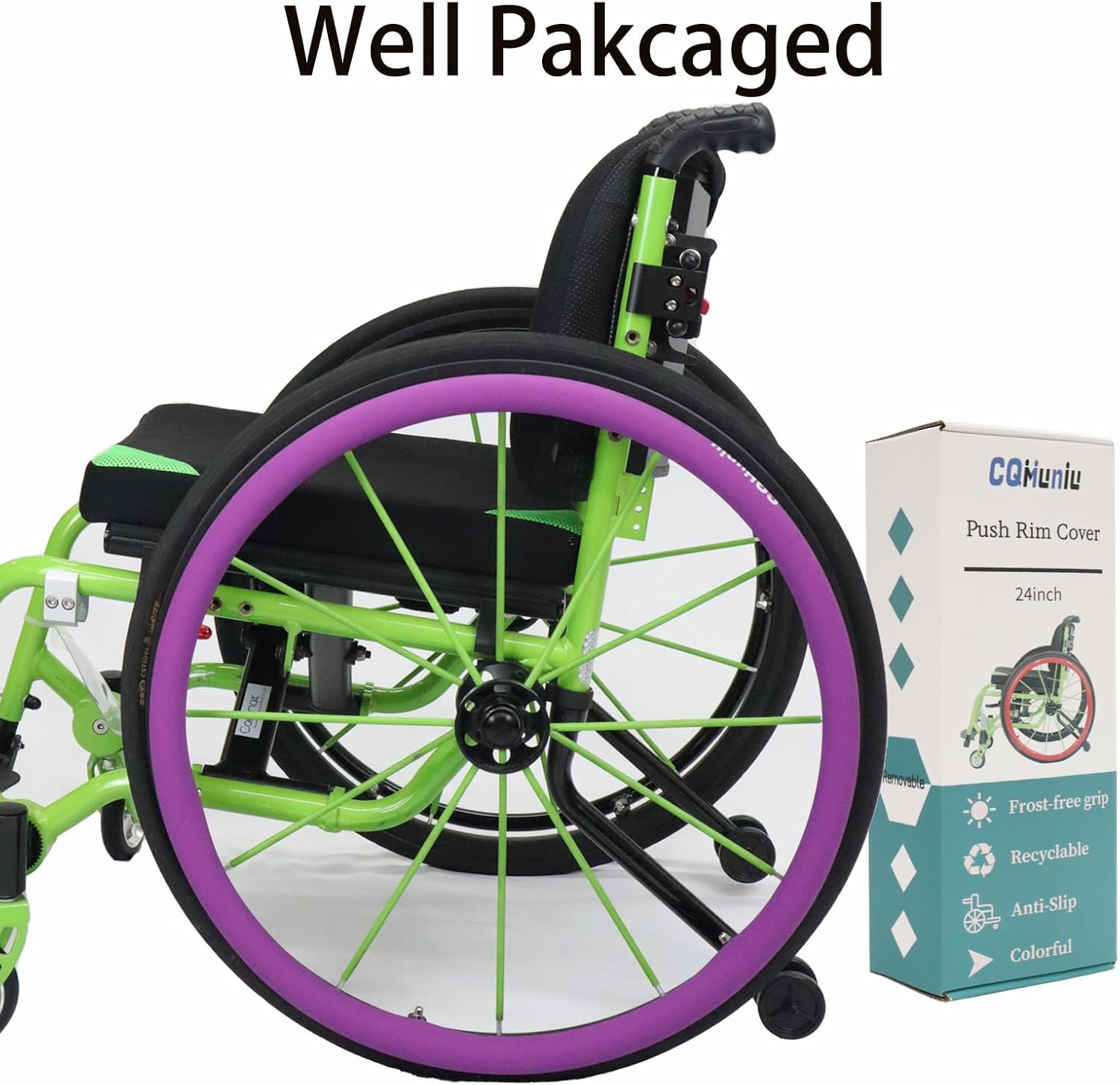 1pair Wheelchair Push Rim Covers,Silicon Wheelchair Wheel Covers (Purple)