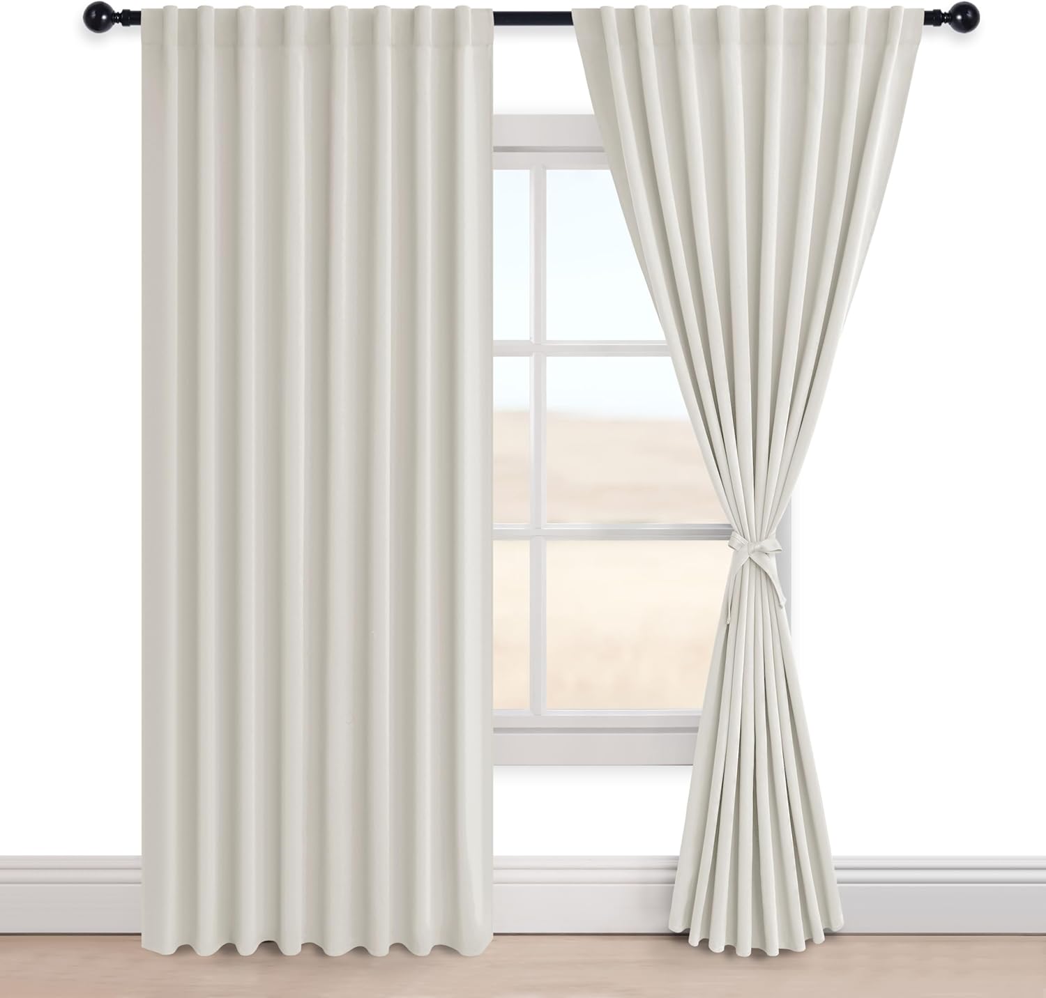 Hiasan Blackout Curtains 84 Inches Long Extra Wide Curtains for Living Room Noise Reducing Blackout Drapes for Bedroom Rod Pocket Room Darkening Drapes with Tiebacks,Ivory,2 Panels,70" X 84"