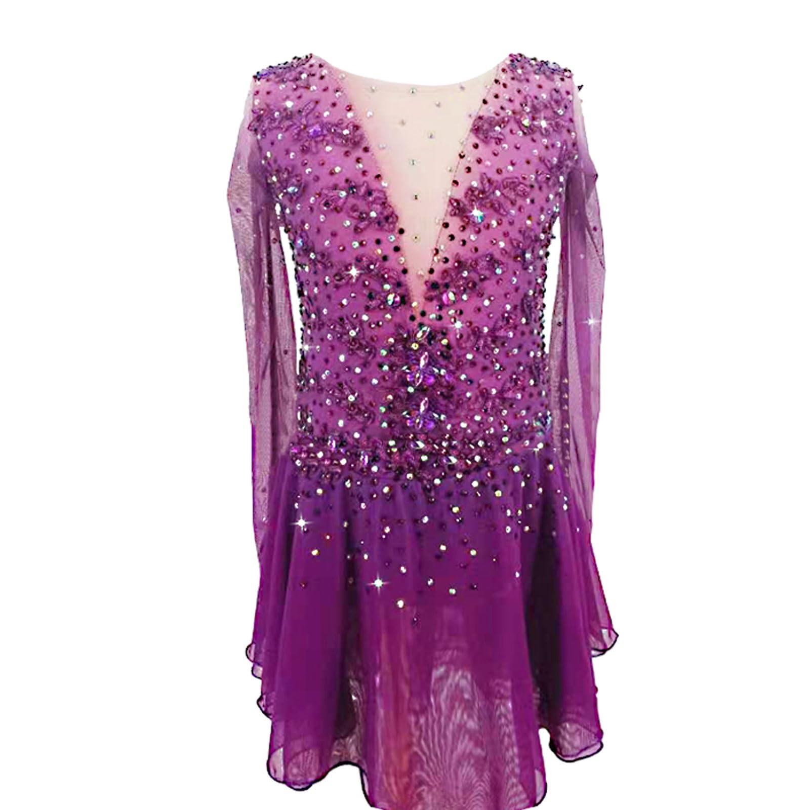 Sukienka Do Łyżwiarstwa Figurowego Z Długim Rękawem Ręcznie Robiona Spandex Dziewczyna Kobiety Ręcznie Robione Stroje Treningowe Kostiumy Sceniczne