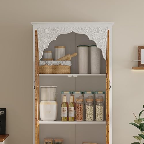 Miniatura 6 de Armario de cocina de 70.9 pulgadas de alto, armario de almacenamiento grande de despensa de cocina con puertas de vidrio, 1 cajón y estantes,