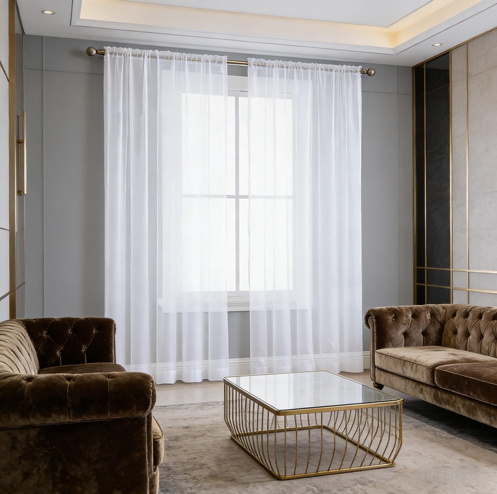 Rideaux voilage transparent pour salon lumineux et chaleureux avec filtre de lumière naturelle