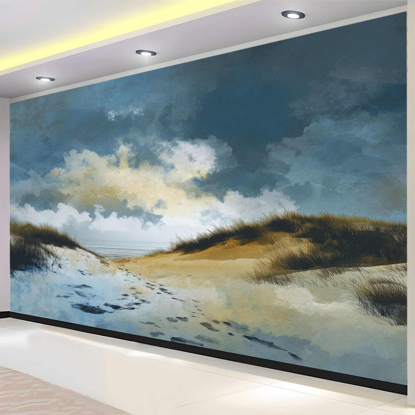 Generisch Tapeta panoramiczna 3D 350 x 256 cm (szer. x wys.), do salonu, sypialni, szaro-niebieska, odporna na promieniowanie UV tapeta z włókniny na ścianę - abstrakcyjna ręcznie malowana tapeta na