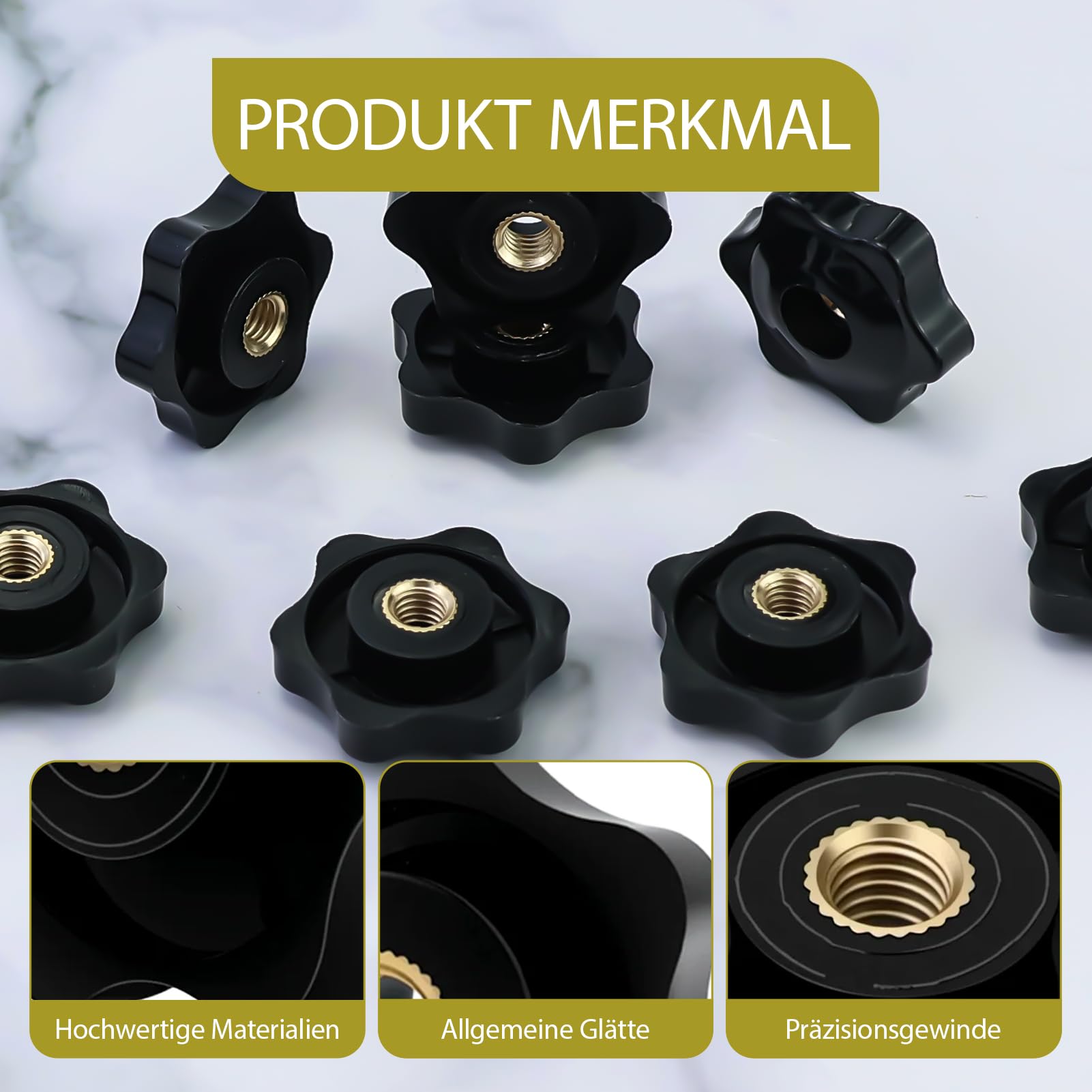 8 pezzi dadi a stella M6, manopole a stella M6, manopole a stella, diametro esterno 32 mm, nero, per mobili, macchine, supporto, scaffali, apparecchiature elettroniche
